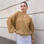 Damen lässiger Pullover mit V-Ausschnitt und voluminösen Ärmeln R&B