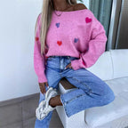 Damen Pullover mit verspielten Herzen und lässigem Schnitt R&B