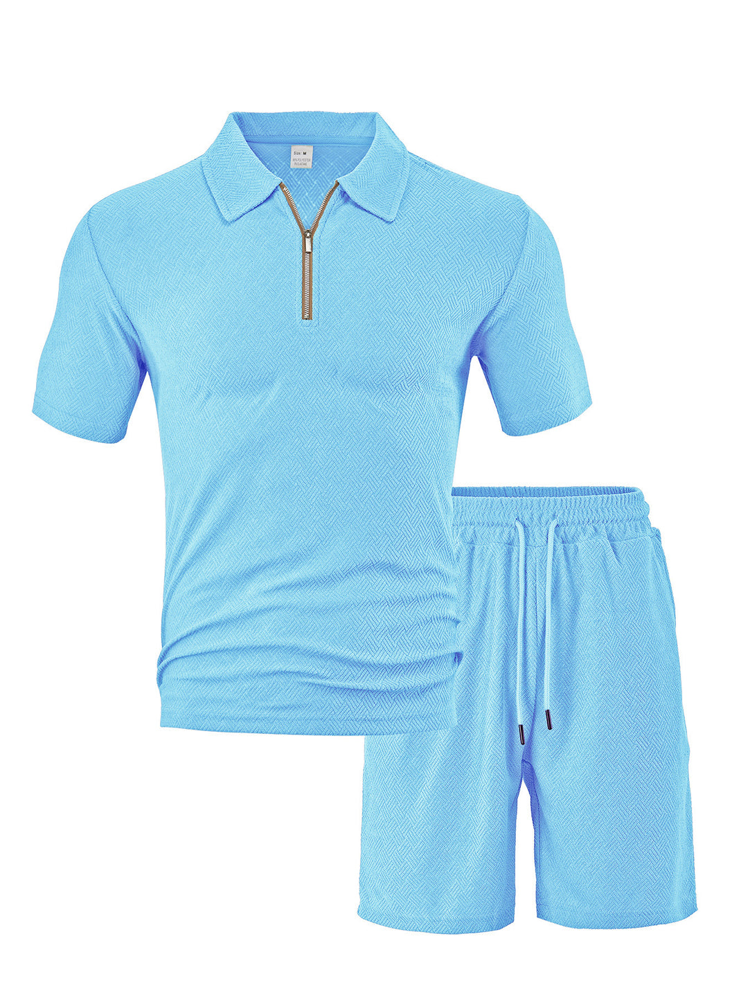 Herren nan komfortables Kurzarm-Halbzip-Set mit Polokragen und elastischer Kordelhose aus Strukturstrick R&B