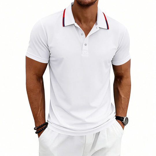 Herren nan tailliertes Kurzarm-Poloshirt mit Kontrastkragen aus atmungsaktivem Piqué R&B