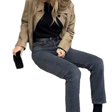 Damen Wildlederimitat Jacke mit Knopfleiste und Taschen R&B