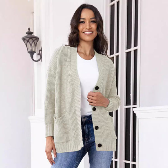 Damen Strickjacke mit modernen Taschen und geripptem Design R&B