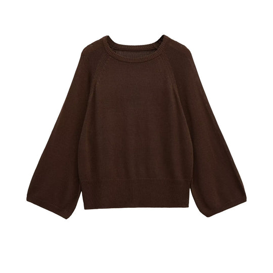 Damen lässiger Pullover mit ballonförmigen Ärmeln und feinem Strick R&B