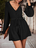 Damen Schicker Jumpsuit mit V-Ausschnitt und Taillengürtel R&B