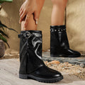 Damen modische Stiefel mit modischem Schnallen-Detail und robustem Profil R&B