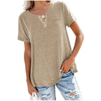 Damen hochwertiges T-Shirt mit Knopfdetail und lockerem Schnitt R&B