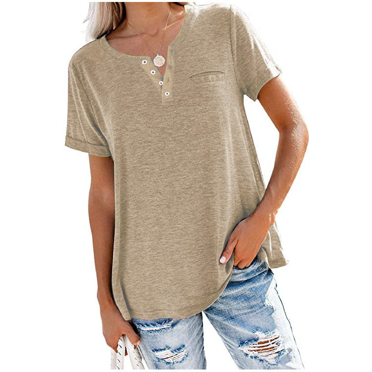 Damen hochwertiges T-Shirt mit Knopfdetail und lockerem Schnitt R&B