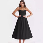 Damen Maxikleid mit schmalen Trägern und schwingendem Rock R&B