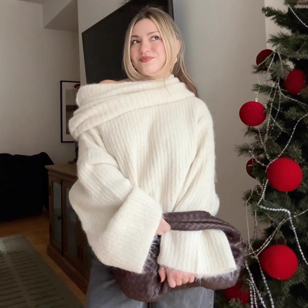 Damen Oversized Strickpullover mit weitem Schnitt und tiefem V-Ausschnitt R&B