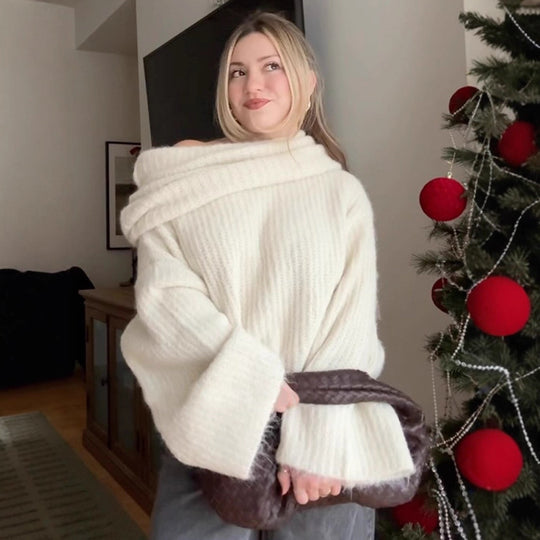 Damen Oversized Strickpullover mit weitem Schnitt und tiefem V-Ausschnitt R&B