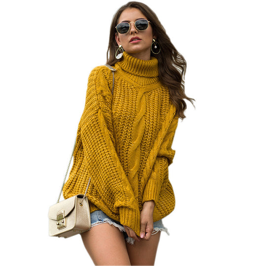 Damen Grobstrickpullover mit hohem Kragen und Zopfmuster R&B
