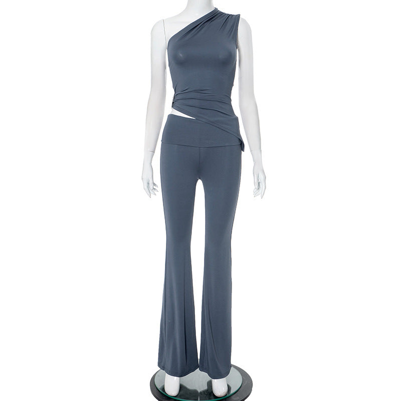 Damen asymmetrisches Jumpsuit mit dekorativer Wickeloptik und weichem, stretchy Material R&B