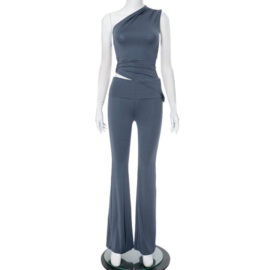 Damen asymmetrisches Jumpsuit mit dekorativer Wickeloptik und weichem, stretchy Material R&B