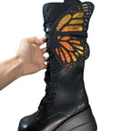 Damen Schnürstiefel mit modischem Schmetterlingsdesign und hohem Plateau R&B