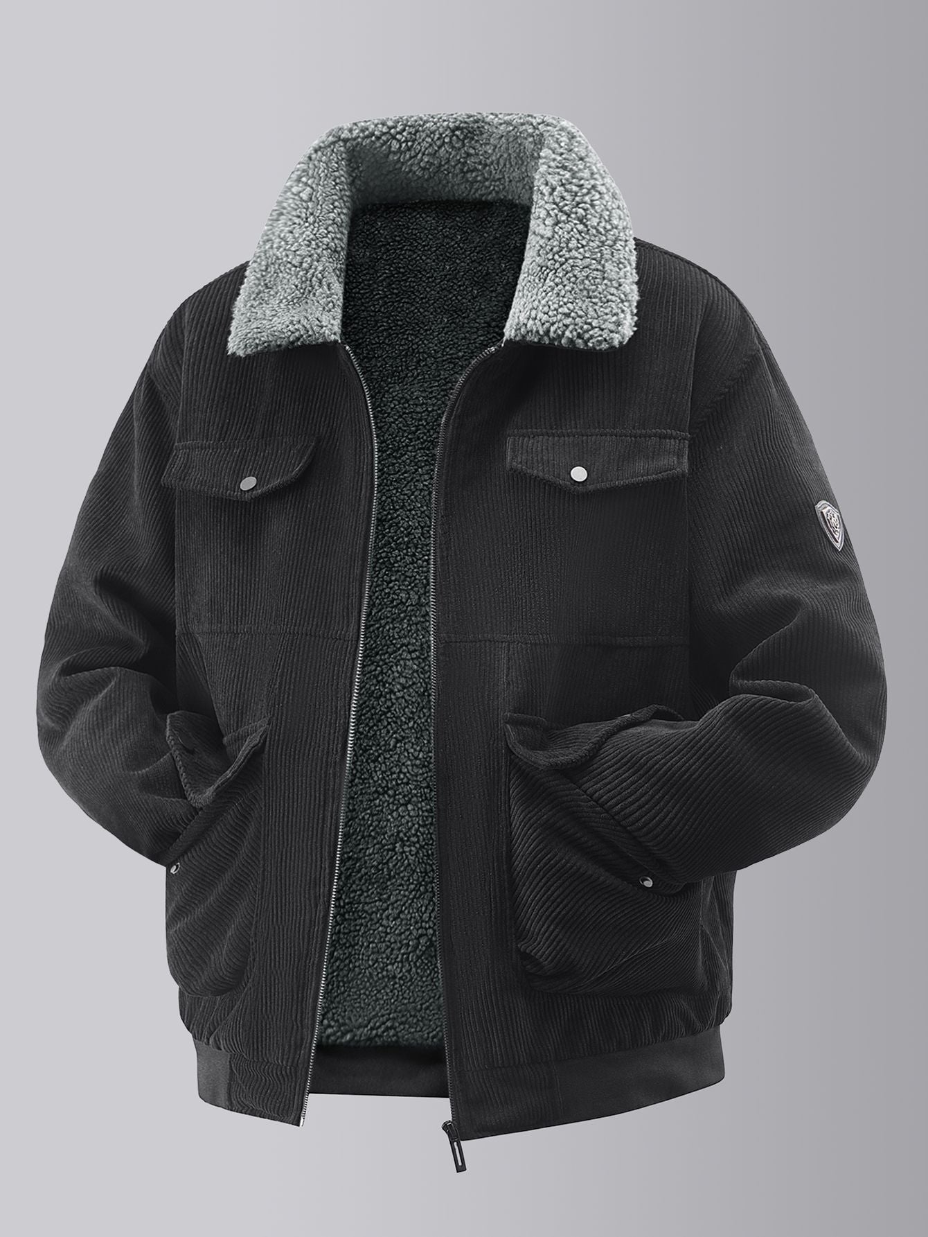 Herren kuschelige Teddy-Fleecejacke mit praktischen Brusttaschen und elastischen Bündchen R&B