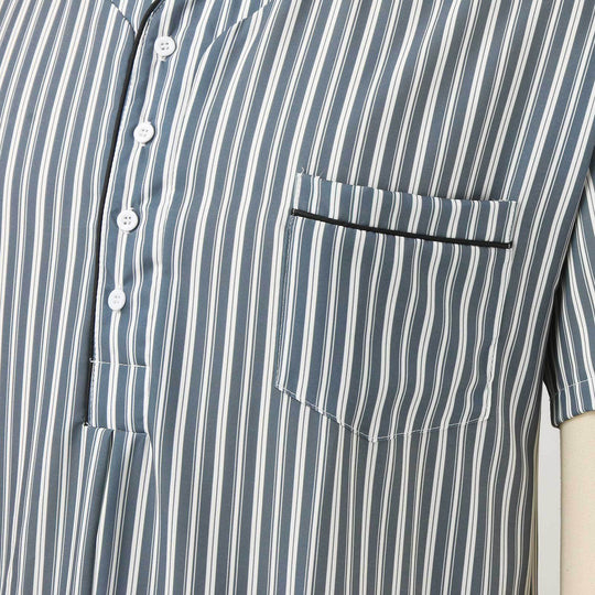 Herren nan gestreiftes Lounge-Hemd mit V-Ausschnitt Knopfleiste und Brusttasche R&B