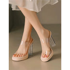 Damen Elegante Mules mit transparentem Absatz R&B