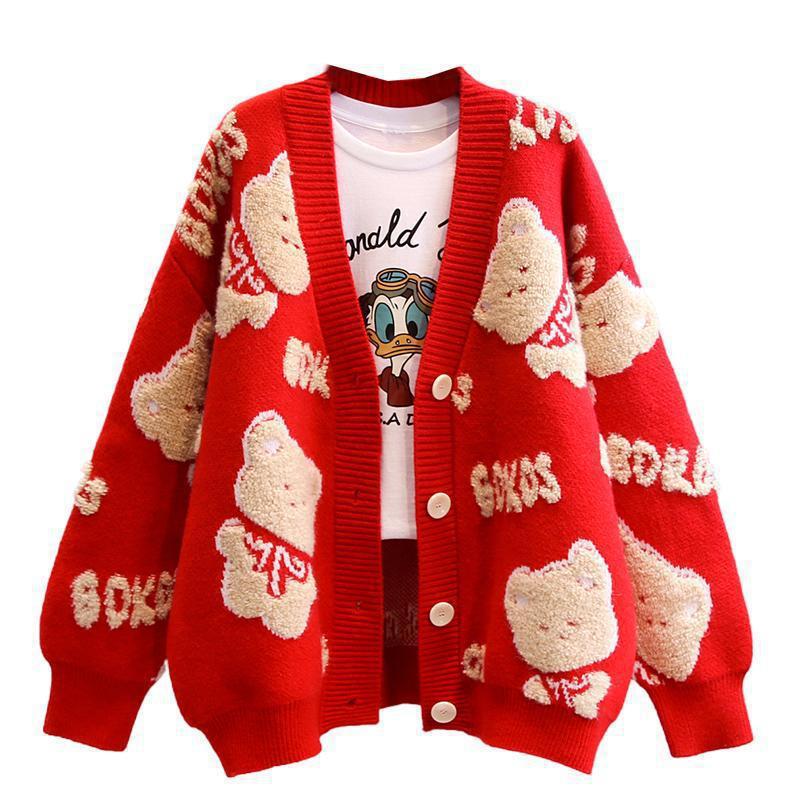 Damen Kuscheliger Cardigan mit Bärenmotiv R&B