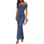 Damen elegantes Off-Shoulder Maxikleid mit floralem Muster und elastischem Einsatz R&B