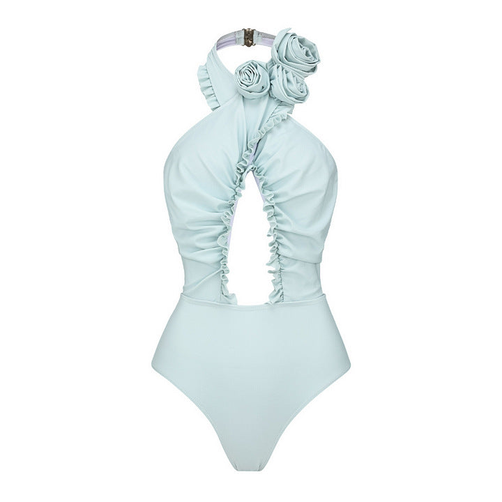 Damen Hochwertiger einteiliger Badeanzug mit außergewöhnlichem Schnitt und floralen Details R&B