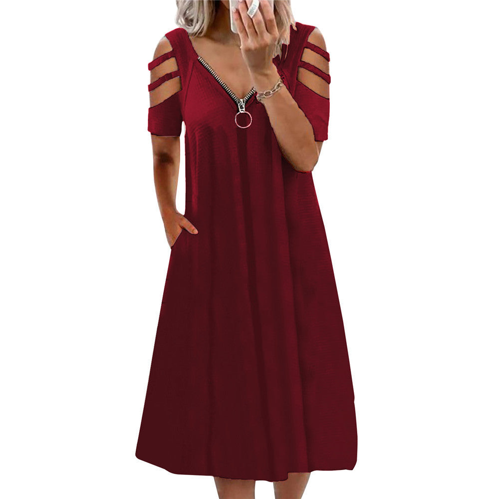 Damen Kleid mit offenen Schultern und tiefem V-Ausschnitt R&B