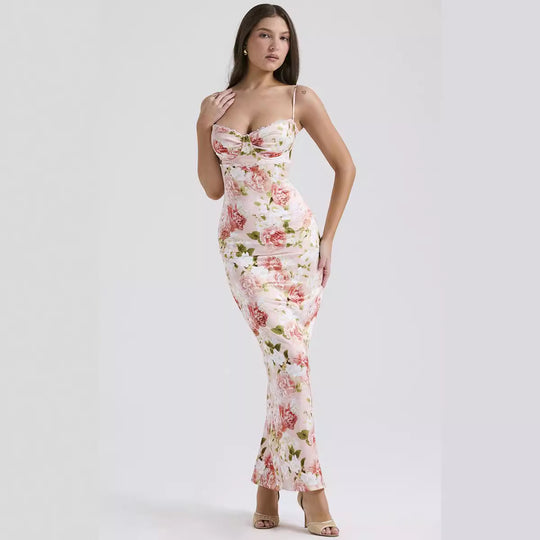 Damen Blumenkleid mit tailliertem Oberteil und schwingendem Saum R&B