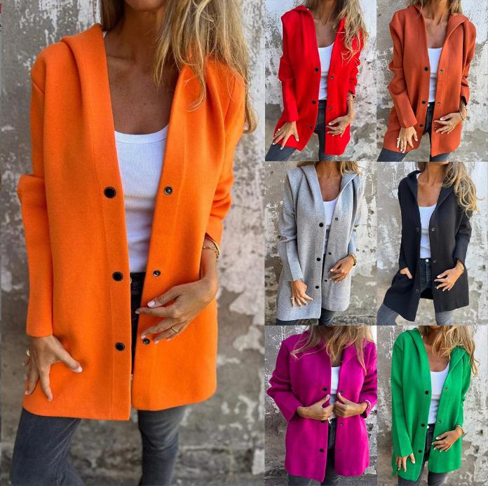 Damen nan Kapuzenmantel mit Druckknopfleiste und geradem Oversize-Schnitt R&B