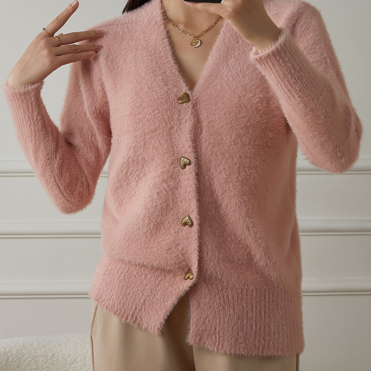 Damen kuschelige Strickjacke