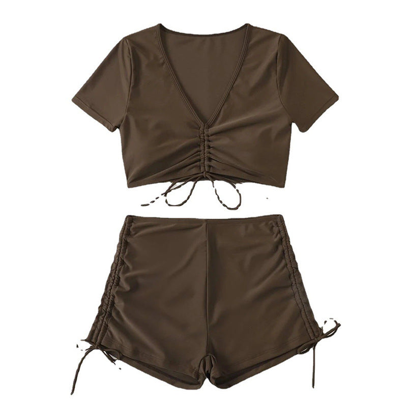 Damen Crop-Top Badeanzug mit verspieltem Wickeldetail
