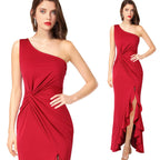 Damen Maxikleid mit asymmetrischem Ausschnitt und elegantem Raffdesign R&B