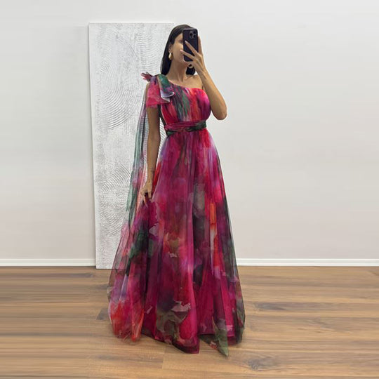 Damen Festliches Maxikleid mit transparenten Chiffon-Überlagern und zartem Rüschendesign R&B