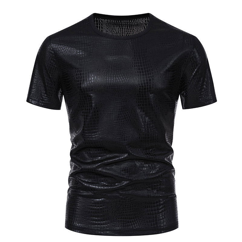 Herren Glamouröses Kurzarmpullover im Schlangenleder-Look