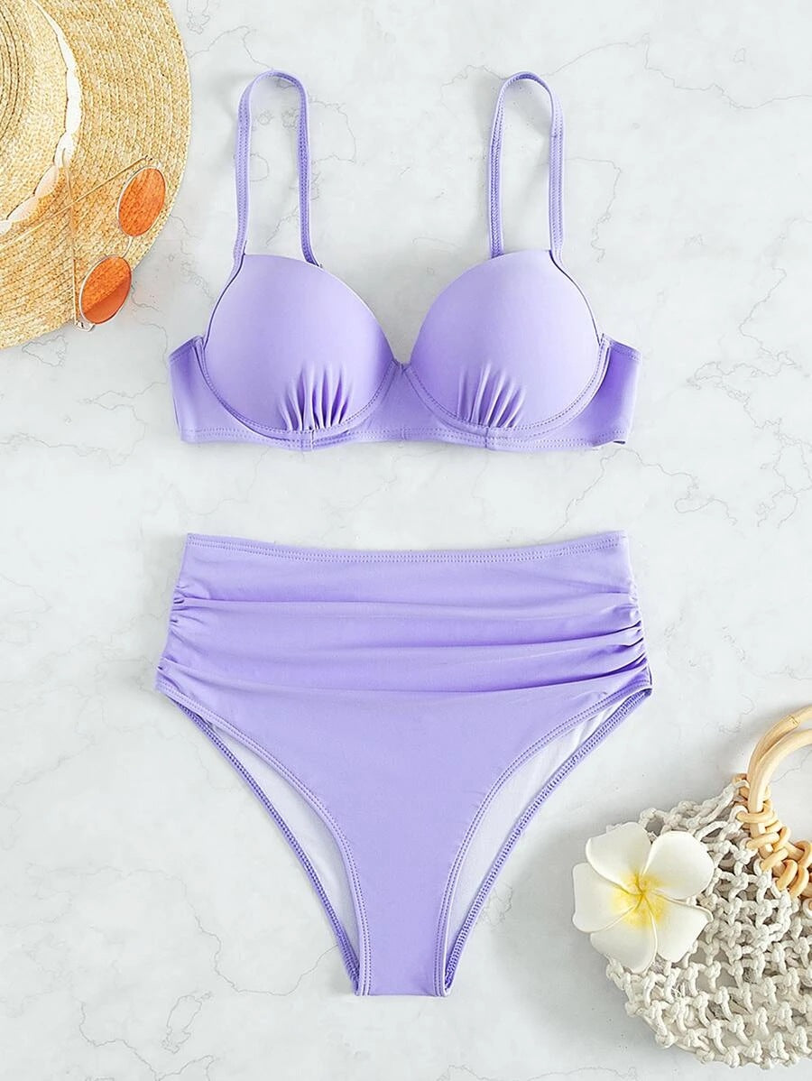 Damen Hochgeschnittener Bikini mit gepolstertem Oberteil und verstellbaren Trägern R&B
