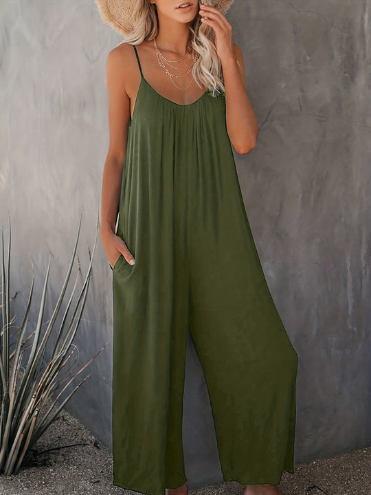 Damen Lässiger Jumpsuit mit tiefem V-Ausschnitt und praktischen Taschen R&B