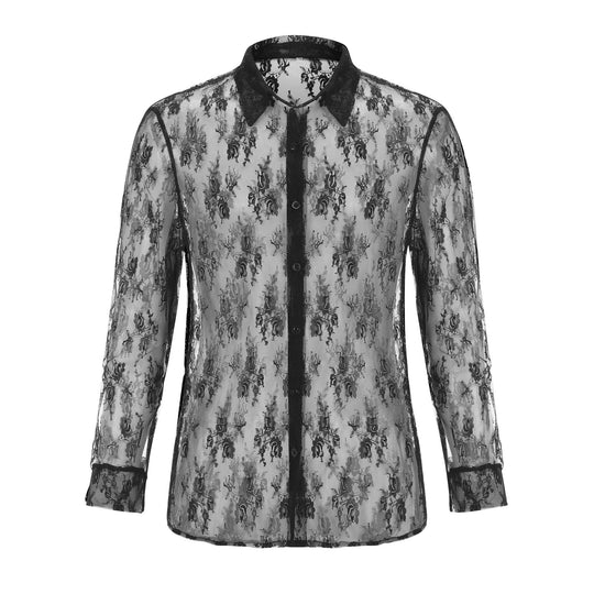 Damen Transparente Bluse mit floralen Spitzenmuster R&B