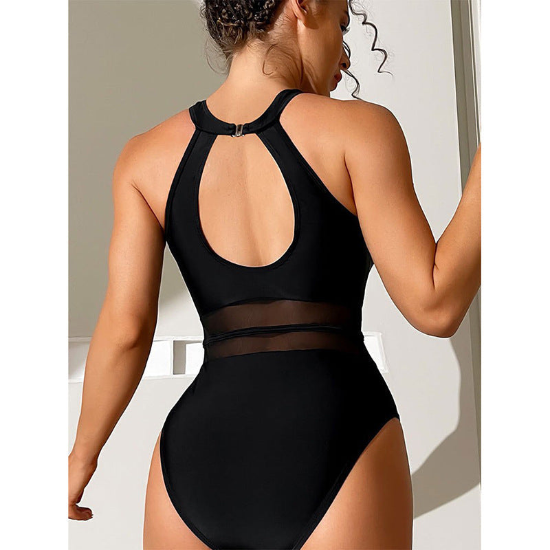 Damen Hochgeschlossener Einteiler Badeanzug mit transparenter Einsätzen R&B
