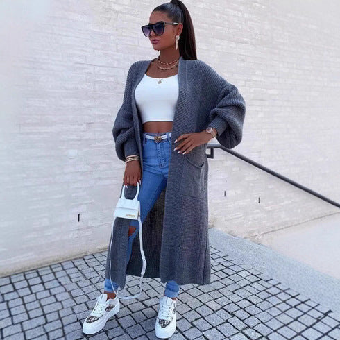 Damen Strickmantel mit weitem Schnitt und tiefen Taschen R&B