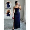 Damen Maxikleid mit verstellbaren Spaghettiträgern und raffiniertem Rüschendesign R&B