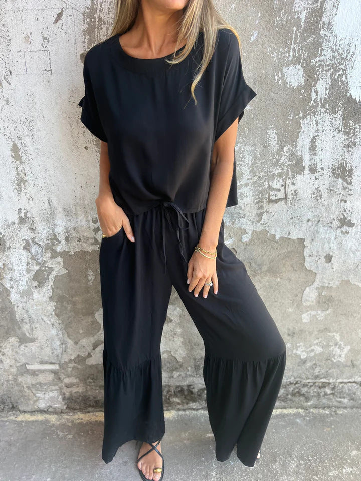 Damen lässiges Jumpsuit mit elegantem Schnitt und weitem Bein R&B
