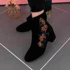 Damen Elegante Stiefeletten mit floraler Stickerei und modischem Blockabsatz