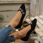 Damen elegante Ballerinas mit floralem Schmuckdetail R&B