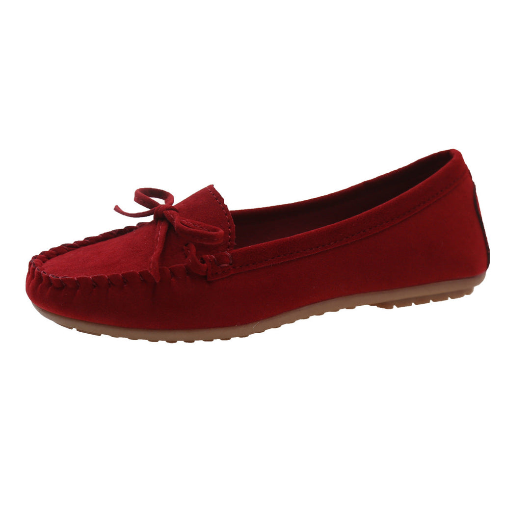Damen Casual Wildleder Mokassin Ballerinas mit Dekorativer Schleife R&B