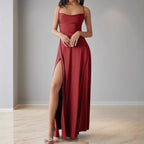 Damen Elegantes Maxikleid mit seitlichem Schlitz und zarten Trägern R&B