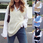 Damen Strickweste im modernen Oversized-Schnitt mit V-Ausschnitt