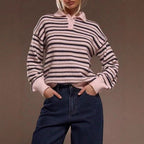 Damen gestreifter Pullover mit Polokragen R&B