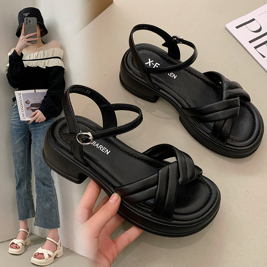 Damen Sandalen mit elegantem Kreuzriemen und komfortablem Blockabsatz R&B
