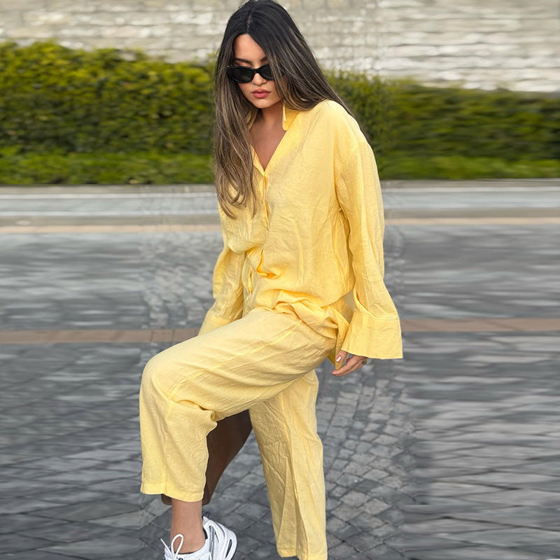 Damen luftige Loungewear-Kombination mit weitem Schnitt und langen Ärmeln R&B