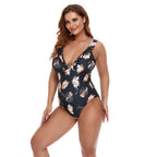 Damen Einteiler Badeanzug mit floralem Design und tiefem V-Ausschnitt R&B