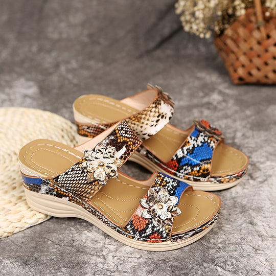 Damen elegante Wedge-Sandalen mit floralen Applikationen R&B