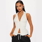Damen elegant geschnittenes Wickeloberteil mit Knopfleiste und Kragen R&B